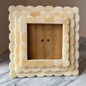 Contemporary Emery Scallop Frame Cream 7” Square Resin Mother of Pearl Look